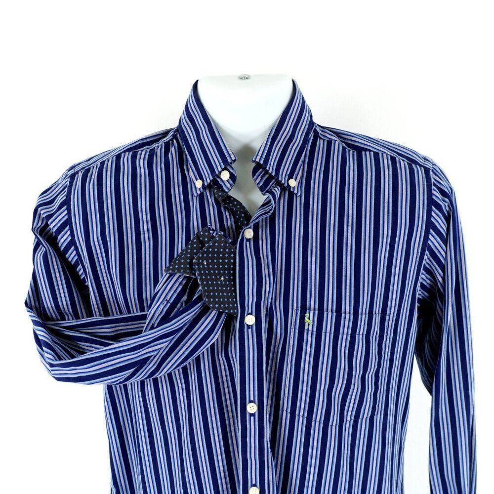 Tailorbyrd Blue Striped Flip Cuff Pocket Front Button Down S Small